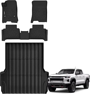 Full Set mat for 2023-2025 2026 Chevy Chevrolet Colorado, SuperCrew Cab All Weather Truck Protector TPE Front and Rear Row，Floor Liners with Bed Trunk Liners Accessories - Black