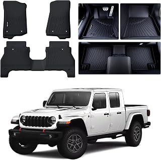 Floor Mats Fit for 2020-2024 2025 2026 Jeep Gladiator JT, TPE All Weather Protection Front & 2nd Row Floor Liner for Gladiator JT Car Accessories