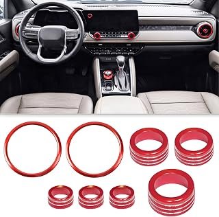 Interior Accessories for Chevy Colorado 2024 2025 2026 Air Vent Rings AC Volume Shift Knob Cover (Red)
