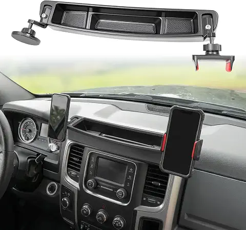Dashboard Phone Holder Compatible with 2013-2018 Ram1500 2500 3500&2019-2024 Ram 1500 Classic Center Console Organizer Dash Tray Phone Mount for RAM Accessories(DodgeRam 2013-2018)
