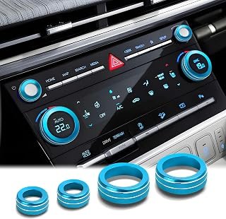 for 2024-2026 Hyundai Santa Fe, 2025-2026 Santa Cruz & Tucson Accessories, DvlynAuroa 4PCS Aluminum Alloy Knob Cover Trim Set for A/C Control & Volume Knob (Light Blue, Not for SE Trims)