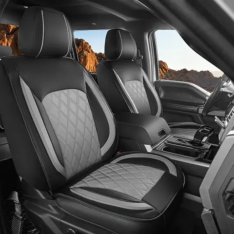 Truck Seat Covers for 2014-2021 Toyota Tundra, Waterproof Faux Leather Front Seat Covers for Trucks, Black & Gray