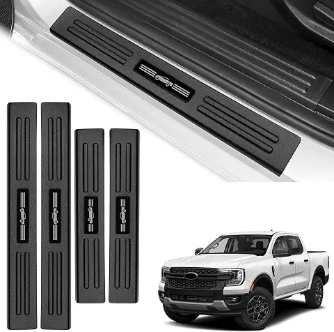 Door Sill Guards Compatible with Ford Ranger 2024 2025 2026 XL/XLT/Lariat/Raptor Accessories ABS Material Door Sill Protector Plate Decoration Front and Rear Door Pedal Kick Protection