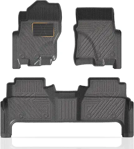 KUST Floor Mats for 2022-2026 Nissan Frontier Crew Cab Accessories (with 2nd Row Under-Seat Storage), All Weather Car Mats 2 Rows, TPE Rubber, Raised Edge, Extended Lip, Extra Heel Pad Plate