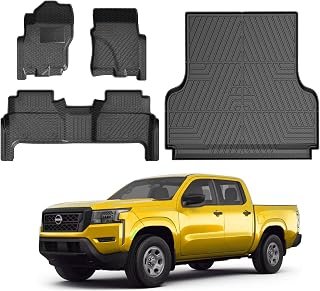 KUST Floor Mats Truck Bed Mat for 2022-2026 Nissan Frontier Accessories (Crew Cab with 2nd Row Under-Seat Storage), 5FT Bed Liner & All Weather Floor Liners Truck Mats, TPE Rubber, Raised Edge