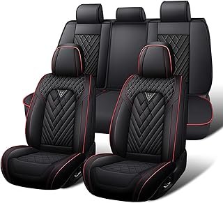 Car Seat Covers Full Set for Nissan Frontier 2000-2026, Waterproof Nappa Leather Car Seat Cover, Full Coverage Car Seat Covers Sets(5 Seats/Black Red)