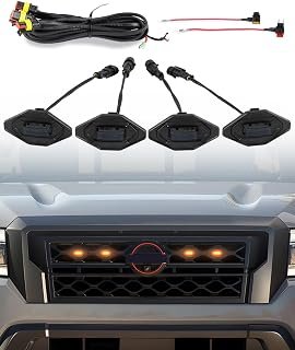 Seven Sparta LED Grill Lights Compatible with 2022-2024 Nissan Frontier S SV PRO-X PRO-4X SL Long Bed SV Hardbody Edition OEM Grille, Nissan Frontier Accessories (Black Shell with Amber Lights)