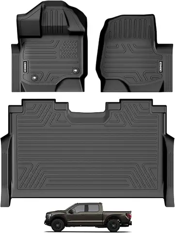 Floor Mats for Ford F150 2015-2026 SuperCrew Cab (Includes 2022-2025 Lightning) w/o Fold Flat Storage Carpet Floor TPE All Weather Cargo Liner 1st & 2nd Row Floor Liners, 3pcs Black