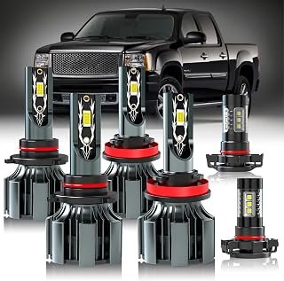 Fit For GMC Sierra 1500 2500HD 3500HD (2007 2008 2009 2010 2011 2012 2013) Light Bulbs Combo, Hi & Lo Beam Bulbs+ Fog Lights Bulbs Kit, 6500K White, Plug and play, Pack of 6