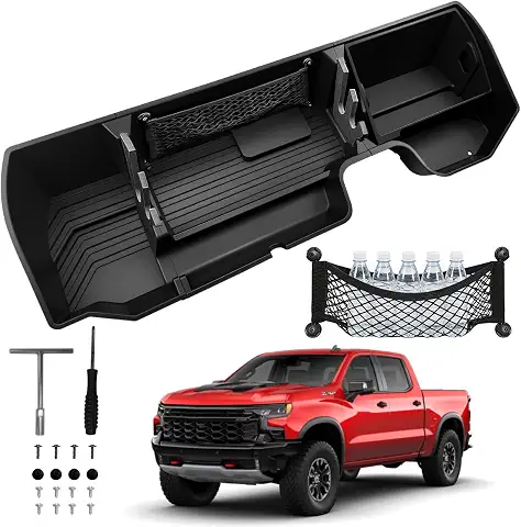 Under Seat Storage Box for Chevrolet Silverado & GMC Sierra 1500 2019–2026, 2500HD 3500HD 2020–2026, Rear Underseat Organizer, Hidden Tool Storage, No Drill Installation, Black