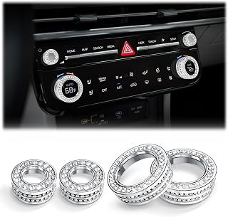 for 2024-2026 Hyundai Santa Fe Accessories, 2025-2026 Santa Cruz & Tucson Accessories (Not for SE Trim), 4PCS Crystal Control Knob Cover Set, Zinc Alloy Rhinestone Bling Interior Trim