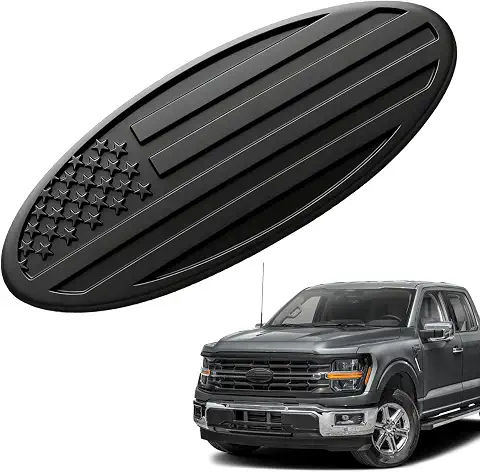 Front Grill Emblem for Ford, 9" Aluminum Front Grille Rear Tailgate Badge American Flag Oval Patriotic Hood Label for Ford F150 F250 F350 Edge Explorer Expedition Mesh Grille Decoration (Black)