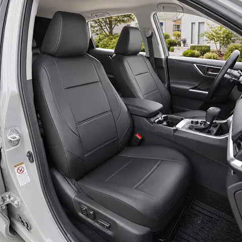 GIANT PANDA 2PCS Front Seat Covers for Chevy Silverado & GMC Sierra 1500 2500 3500 2007-2026 Crew Extended Double Cab Pickup,Custom Fit Chevy & GMC Truck Seat Protectors,Faux Leather (Black)