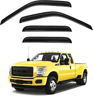 F250 Rain Guards - Window Visors for 1999-2016 Ford F250/F350/F450/F550 Super Duty SuperCrew Cab, Out-Channel Side Window Rain Guards for F350 Accessories, 4PCS, Black