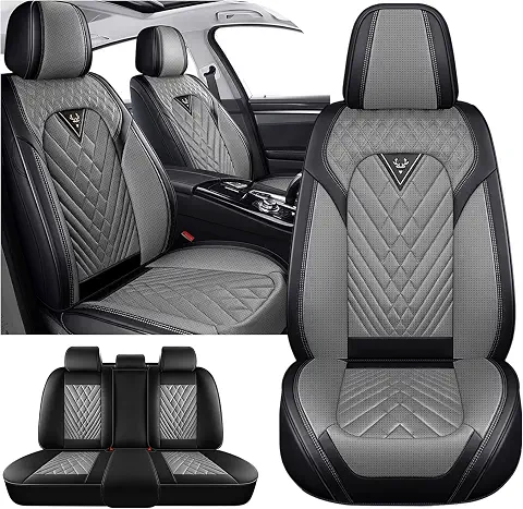 Full Set for Toyota Tundra Car Seat Covers 2000-2026, Waterproof Nappa Leather Car Seat Protector, Anti-Slip and Comfortable Car Seat Cover&Accessories(5 Seats/Black Gray)