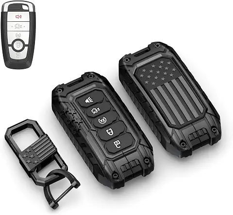 USA Flag-Inspired Heavy Duty Zinc Alloy Key Fob Cover, Keychain, Accessories Compatible with Ford F150 F250 F350 F450 F550 Explorer Fusion Escape Edge Expedition