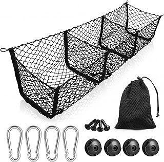 Three Pocket Cargo Net Truck Pickup Bed Organizers Storage Mesh Netting 47 x 12 Inches Grocery Holder Compatible for 2005-2026 Toyota Tacoma & 2013-2026 Chevy Silverado & GMC Sierra