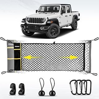 Truck Bed Cargo Net, Envelope Style Bed Netting for Jeep Gladiator 2020-2025 2026, Pickup Truck Bed Organizer with Upgraded 5mm Bungee & Integrated Storage Bag & Bungee Balls & Carabiners