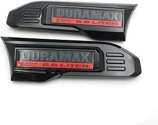 Set of 2 6.6L Liter Duramax Fender Driver Passenger Side Vents 86790687 Emblems Replalcement for Liter Allison Transmission 2024-26 Sierra 2500HD 3500HD (Black Red)