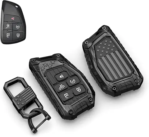USA Flag-Inspired Heavy Duty Zinc Alloy Key Fob Cover, Keychain, Accessories Chevy 2022 2023 2024 2025 Silverado 1500 GMC Sierra 1500 Chevrolet Tahoe Silverado Sierra 2500HD 3500HD (5 Buttons)