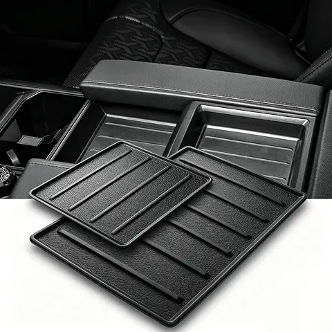 Center Console Tray Liner for Toyota Tundra 2022-2026(Except Special Edition) & for Sequoia 2023-2026 - TPE Non-Slip Mat for Car Organizer,2PCS (Black)