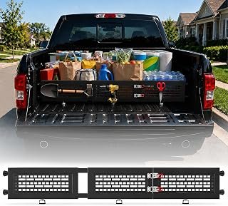 Truck Bed Cargo Divider, Compatible with 2015-2026 Ford F150, 2017+ F250, Adjustable Organizer Accessories, Foldable Black Molle Panels, No Drilling