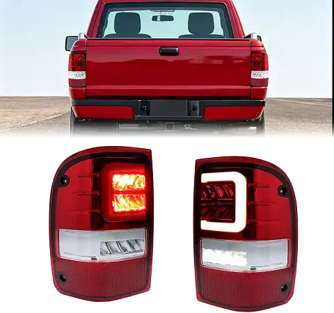 LED Tail Light Assembly for 2001-2011 Fo-rd Ranger Pickup Truck, C-Type Tail Lamp Driver & Passenger Side Taillights, Rear Brake Lamp with Red Clear Lens, 1 Pair