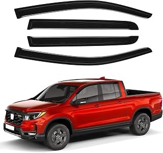 Ridgeline Rain Guards - Window Visors for Honda Ridgeline 2017-2025 2026, Outside-Mount Tape-On Side Window Wind Deflectors for Ridgeline Accessories, Vent Visors Shades Rainproof Black 4PCS