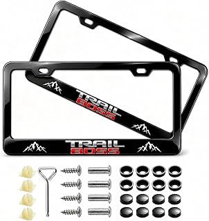 2 Pcs Black License Plate Frames Metal Aluminum Material Compatible with Chevrolet Trail Boss Colorado Silverado 1500 2500 3500 Series （12x6 Inch）