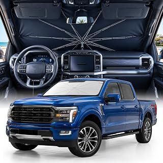 Weektic Truck Windshield Sun Shade Umbrella for F-150/Silverado/Tundra/RAM 1500/Sierra, [Double Thickened Ice Crystal Coating] Sun & Heat Protection, Keep Vehicle Cool & Protect Interior